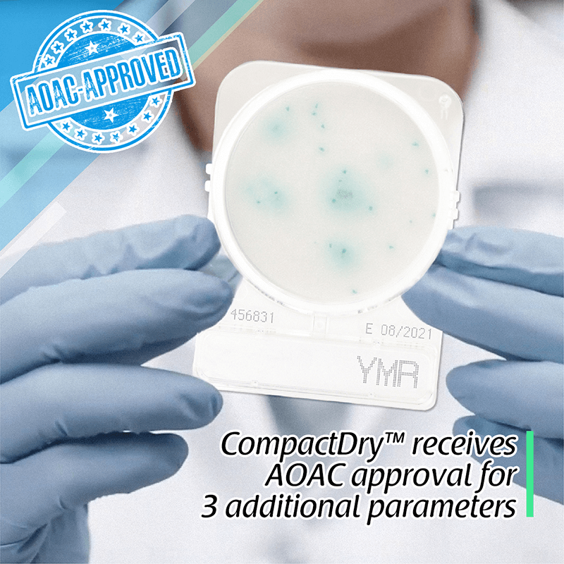 This 2020, after months of comprehensive validation, CompactDry™ parameters Yeast and Mold Rapid (YMR), Enterobacteriaceae (ETB), and Enterococcus (ETC) have acquired approval from the AOAC International, adding this certification to their current ones from MicroVal and NordVal.